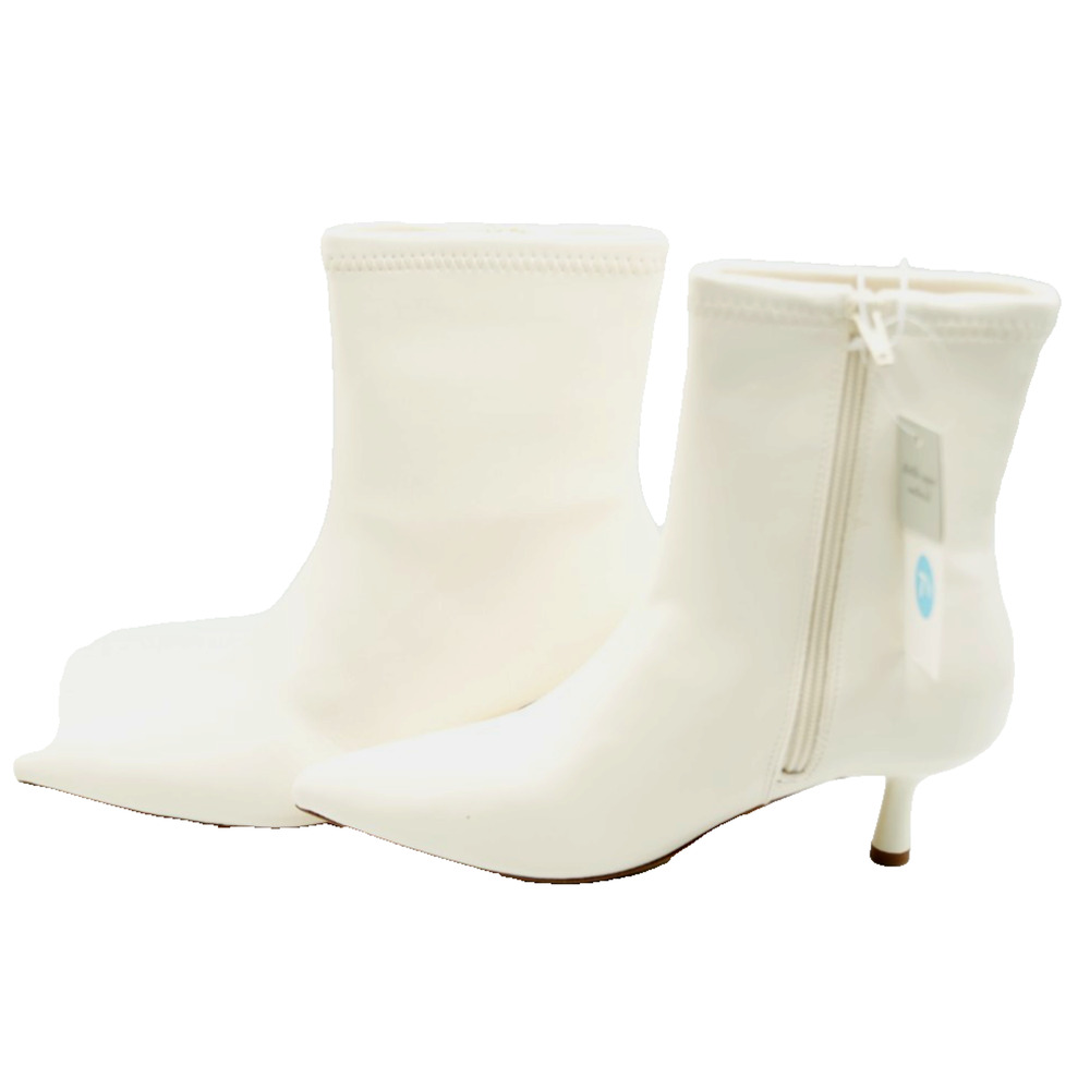 A New Day Womens Lonnie Kitten Heel Stretch Ankle Boots 90511444 White‎ 7.5M